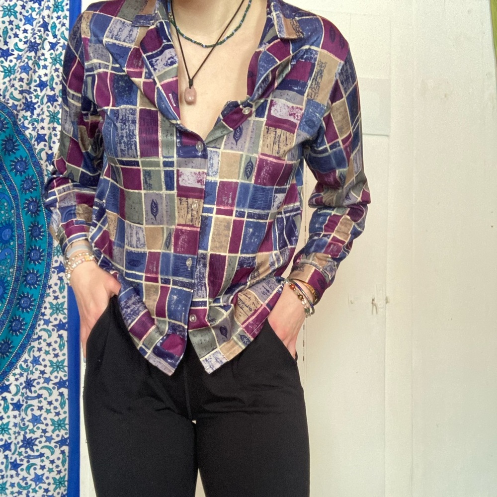 Blair, multicolor square-print button down shirt